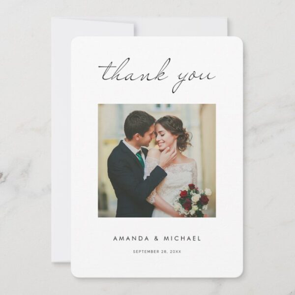 Simple Black Script Modern Minimalist Wedding Thank You Card
