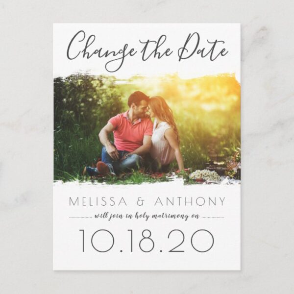 Simple Brush Stroke Effect Change the Date Photo Announcement Postcard