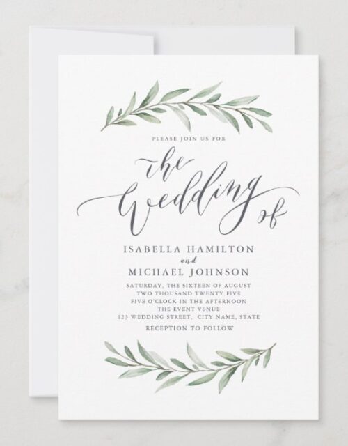 Simple calligraphy rustic greenery wedding invitation