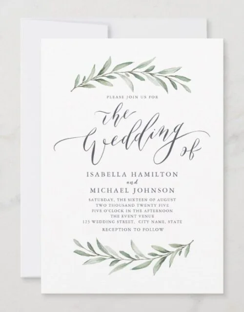 Simple calligraphy rustic greenery wedding invitation