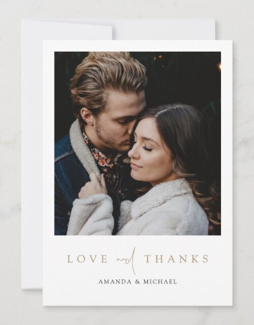 Simple Chic Modern Photo Love and Thanks Wedding Thank You Card