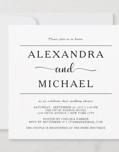Simple Elegance | Black and White Couples Shower Invitation
