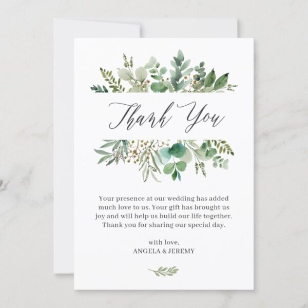 Simple Elegant Eucalyptus Leaves Wedding Thank You Card