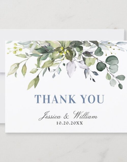 Simple Elegant Eucalyptus Watercolor Greenery Thank You Card