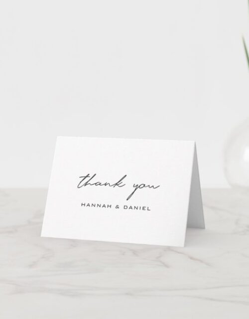 Simple Elegant Modern Black Script Custom Wedding Thank You Card