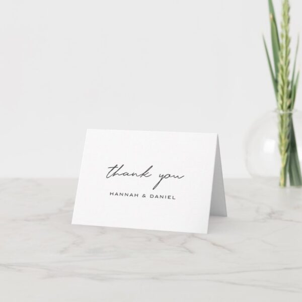 Simple Elegant Modern Black Script Custom Wedding Thank You Card