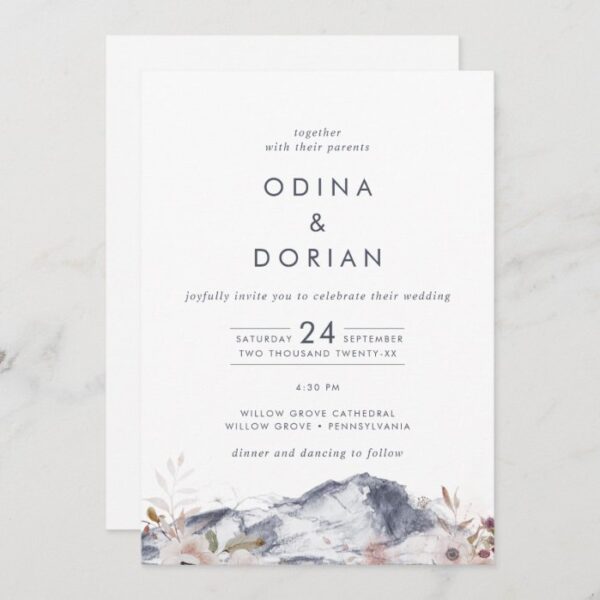 Simple Floral Mountain All In One Wedding Invitation