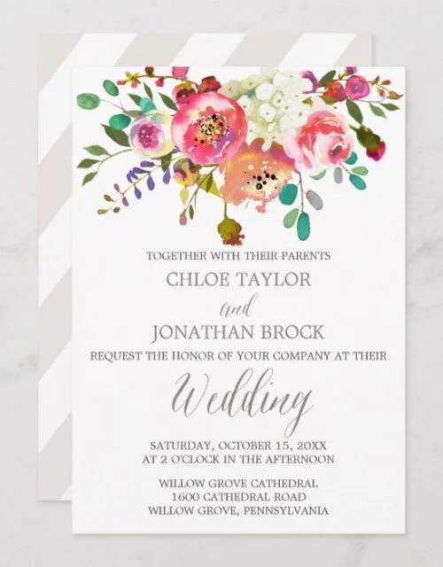 Simple Floral Watercolor Bouquet Wedding Invitation