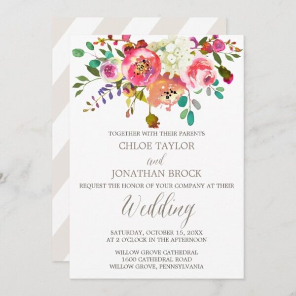 Simple Floral Watercolor Bouquet Wedding Invitation
