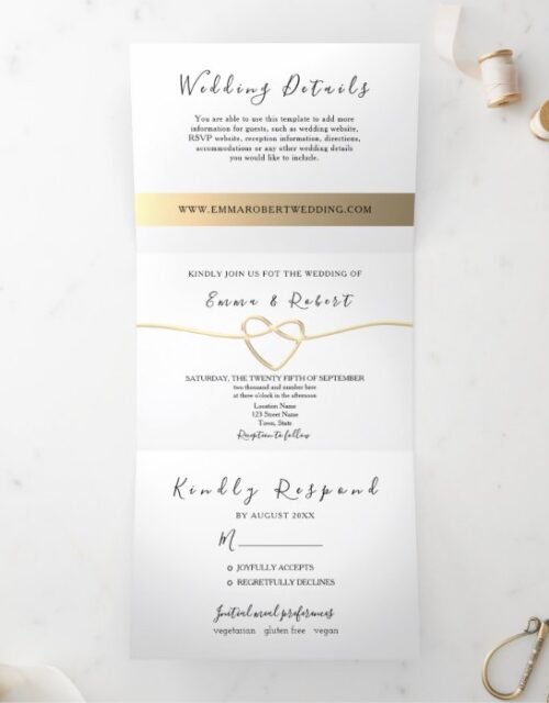 Simple Gold Black and White Tri-Fold Invitation