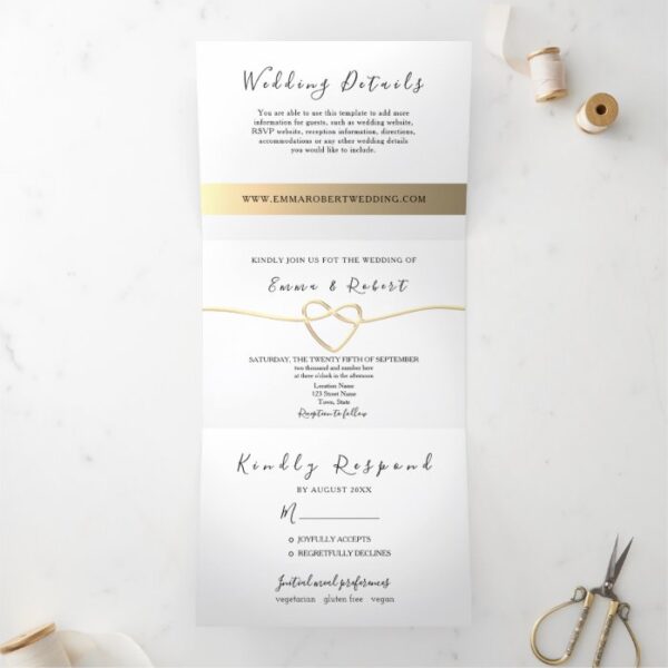 Simple Gold Black and White Tri-Fold Invitation