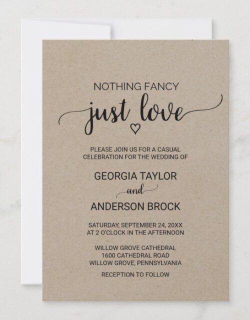 Simple Kraft Calligraphy Nothing Fancy Just Love Invitation