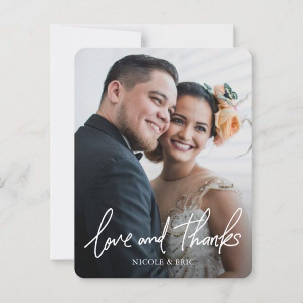 Simple Modern Custom Full Photo Wedding Thank You Card
