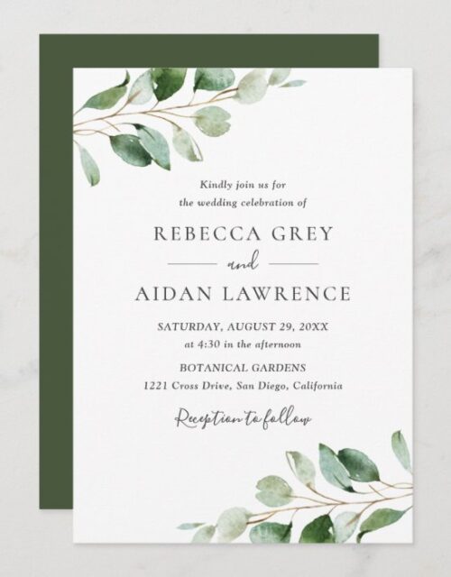 Simple Moody Eucalyptus Greenery Wedding Invitation