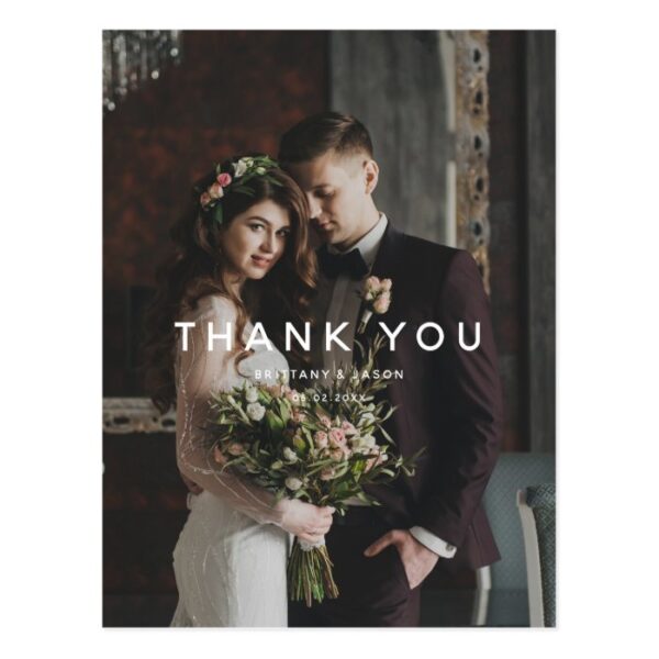 Simple Overlay Text Wedding Thank You Photo Postcard