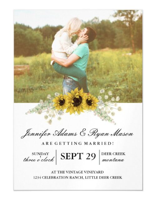 Simple Photo Wedding Sunflowers Magnetic Invitation