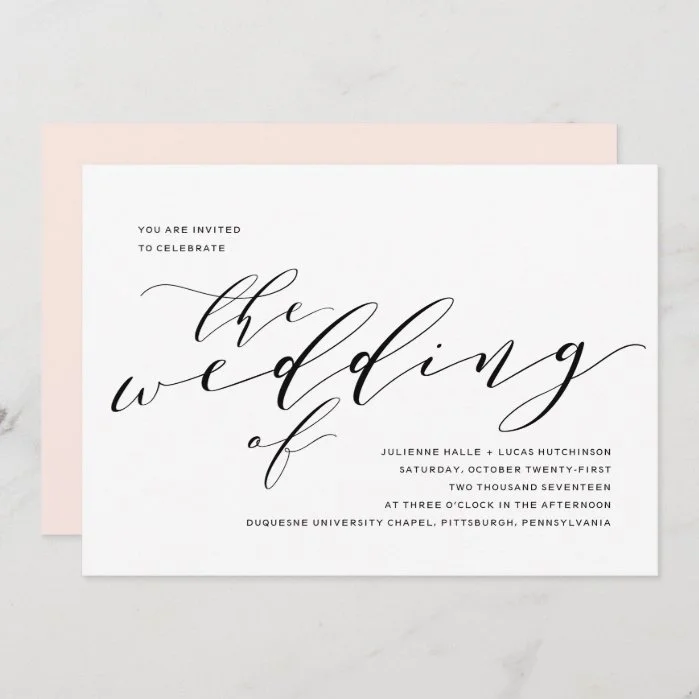 Simple Romance Calligraphy Wedding Invitation