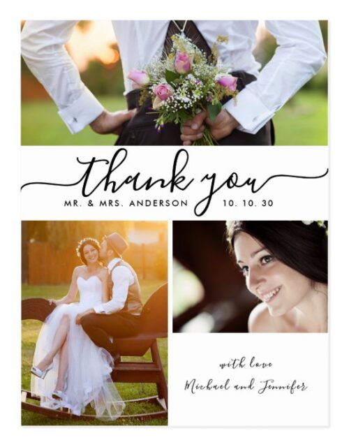 Simple Script Photo Collage Wedding Thank You Postcard