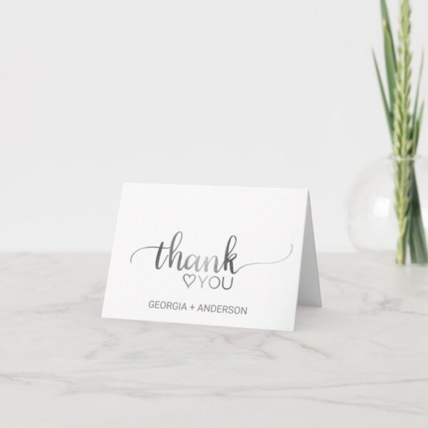 Simple Silver Foil Calligraphy Thank You Card