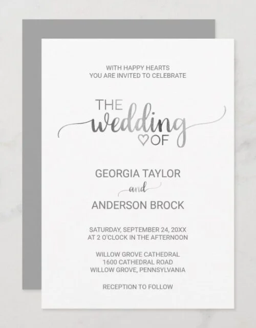 Simple Silver Foil Calligraphy Wedding Invitation
