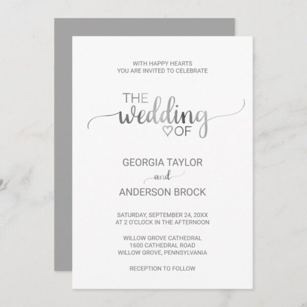 Simple Silver Foil Calligraphy Wedding Invitation