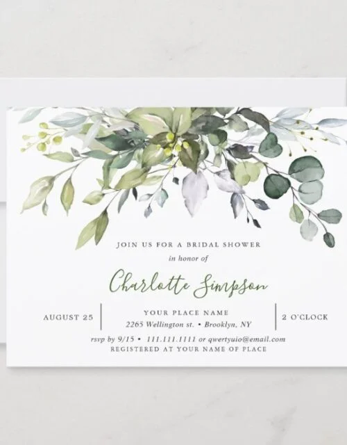 Simply Elegant Eucalyptus Bridal Shower Invitation