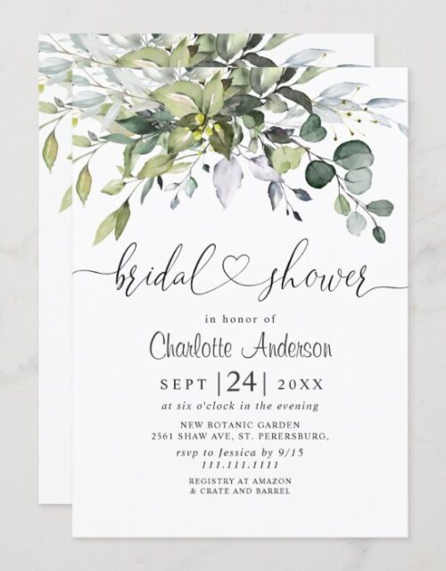 Simply Elegant Eucalyptus Bridal  Shower Invitation