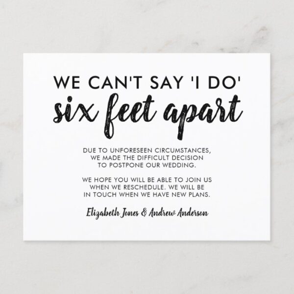 Six Feet Apart Postponed Change of Date Wedding Announcement Postcard