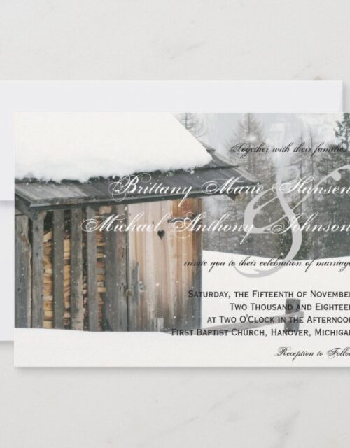 Snow Trees with Heart Winter Wedding Invitations