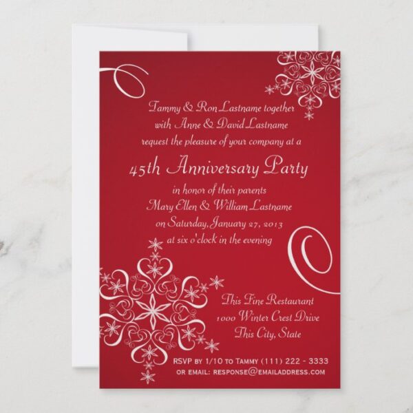 Snowflake Anniversary Party Red Invitation