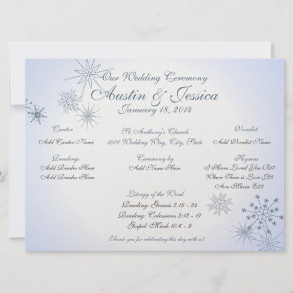 Snowflake Ice Blue Wedding Program