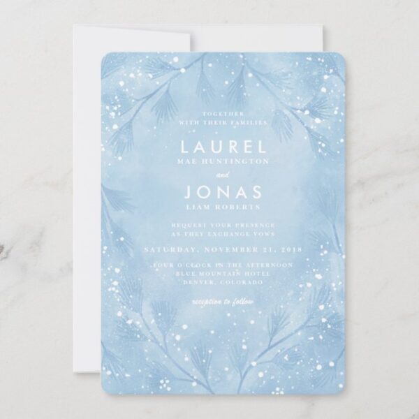 Snowy Forest Blue Winter Wedding Invitations