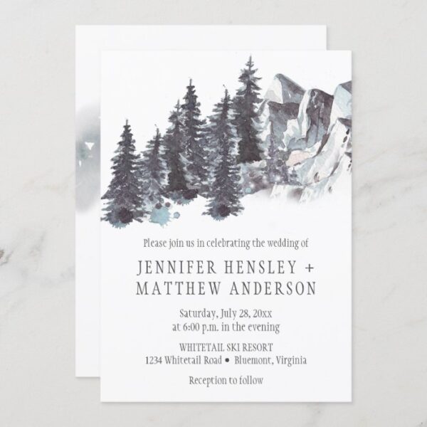 Snowy Winter Trees Mountains Snow Wedding | Invitation