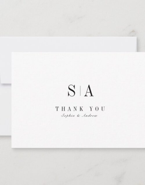 Sophisticated monogram black and white minimalist thank you card