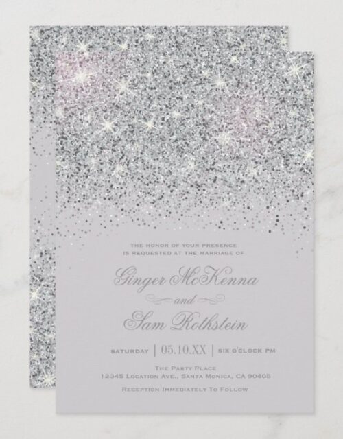 Sparkling Silver Glitter Wedding Invitations