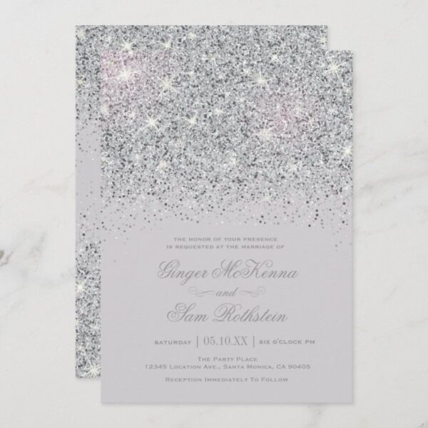 Sparkling Silver Glitter Wedding Invitations