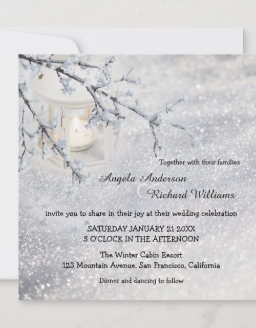 Sparkling Snow Lantern Winter Wedding Invitation