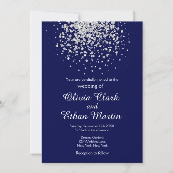 Splash of Silver Glitter on Royal Blue Invitation