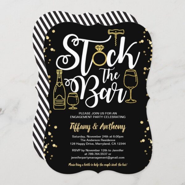 Stock the bar invitation engagement party gold
