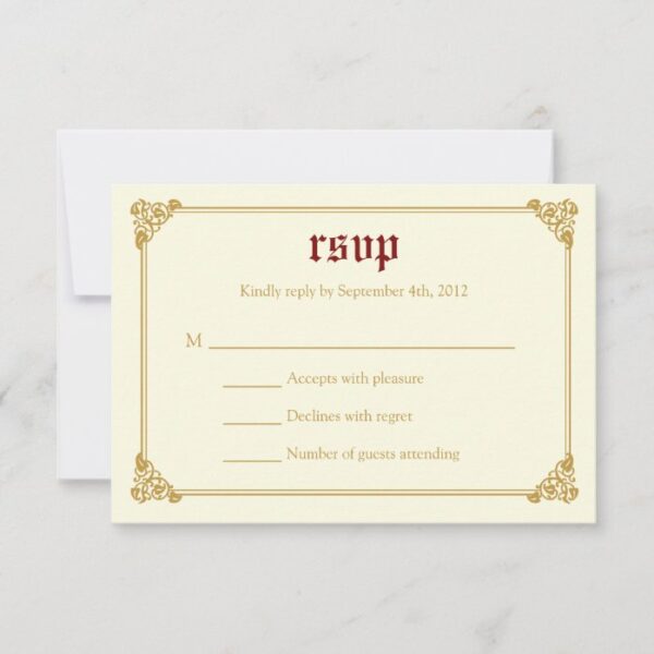 Storybook Fairytale Wedding RSVP Card - Red/Gold