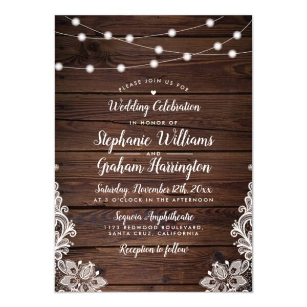 String Lights & Lace | Rustic Country Wedding Magnetic Invitation