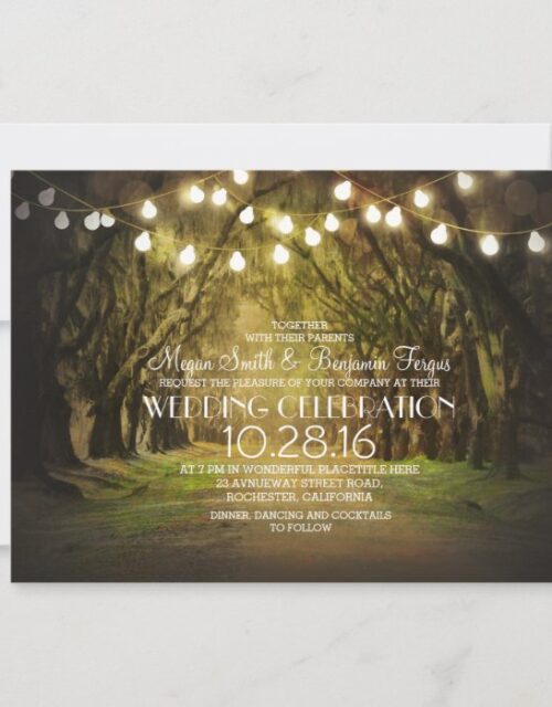String of Lights Trees Path Rustic Wedding Invites