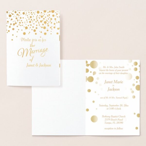 Stylish Gold Confetti Dots | White Background Foil Card