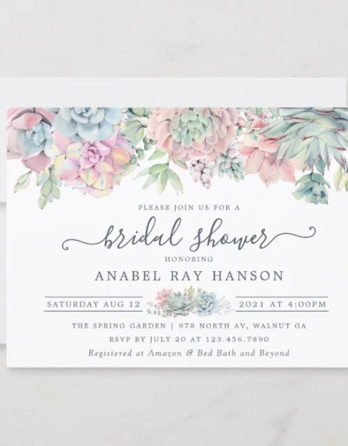 Succulents Cactus Floral Blush Bridal Shower Invitation