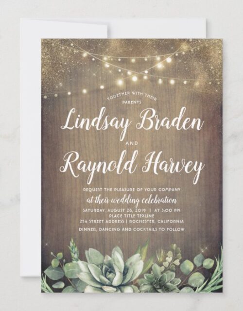 Succulents | Rustic Greenery Country Barn Wedding Invitation