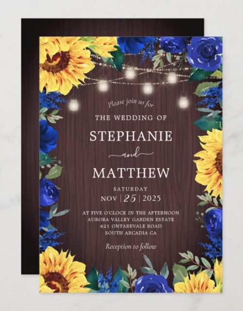 Sunflower Blue Floral Mason Jar Wedding Invitation