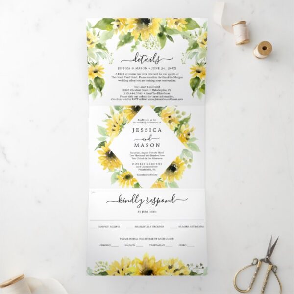 Sunflower Garden Wedding Tri-Fold Invitations