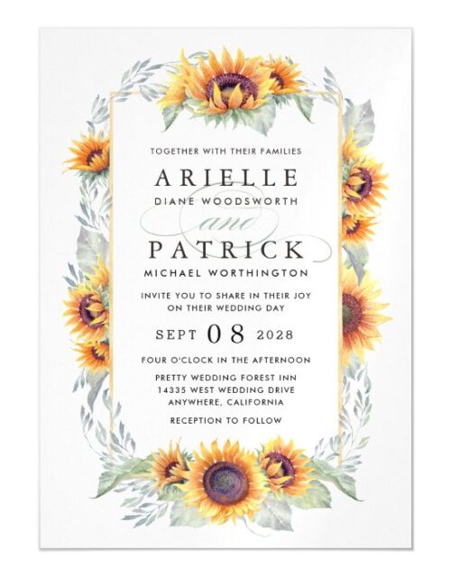 Sunflower Magnetic Watercolor Wedding Invitations