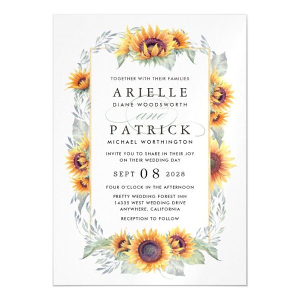 Sunflower Magnetic Watercolor Wedding Invitations