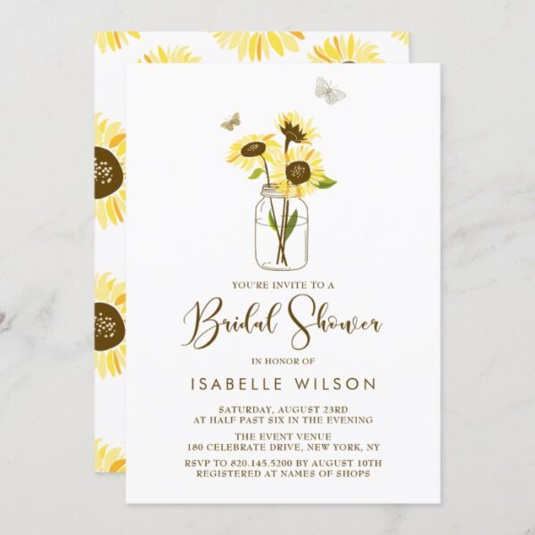 Sunflowers on Mason Jar Summer Bridal Shower Invitation
